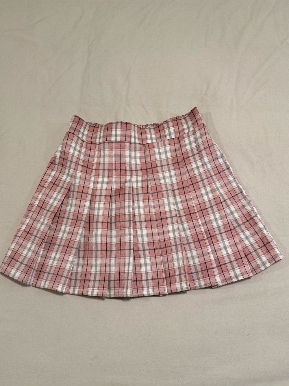 Pink Plaid Pleated Mini Skirt - Women